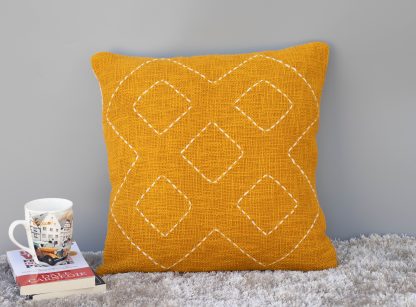 Mustard Yellow Boho Stitch Cushion Cover - Image 3