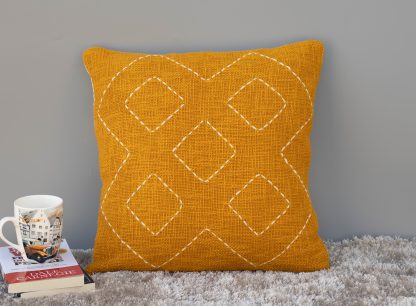 Mustard Yellow Boho Stitch Cushion Cover - Image 5