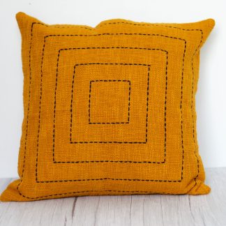 Mustard Yellow Geometric Square Stitch Cushion Cover