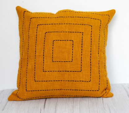 Mustard Yellow Geometric Square Stitch Cushion Cover