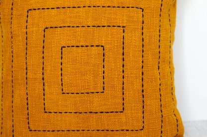 Mustard Yellow Geometric Square Stitch Cushion Cover - Image 2