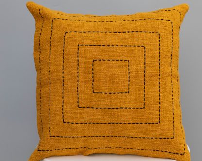 Mustard Yellow Geometric Square Stitch Cushion Cover - Image 5