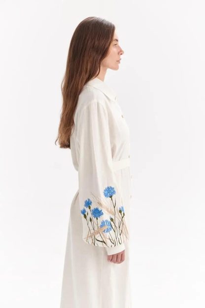 White Embroidered Shirt Dress with Belt - Image 5