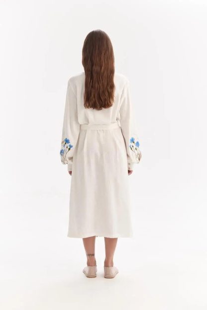 White Embroidered Shirt Dress with Belt - Image 6