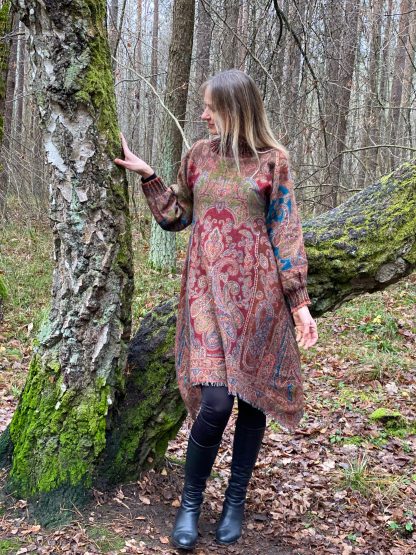 Women's wool long sleeve dress below the knee