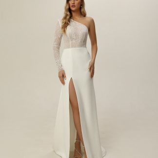 Slit Long Sleeve Wedding Dress