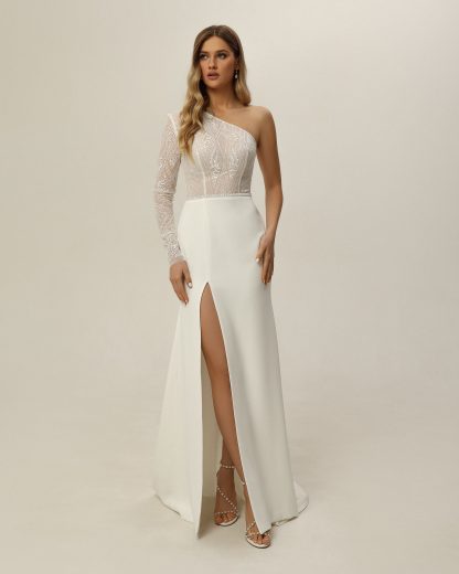 Slit Long Sleeve Wedding Dress