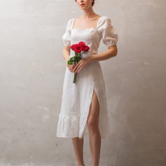 French Square Neck Slit Dress