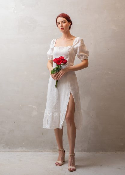French Square Neck Slit Dress