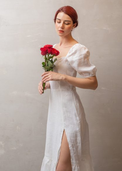 French Square Neck Slit Dress - Image 3