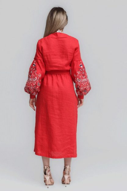 Red Folk Embroidered Midi Dress - Image 4