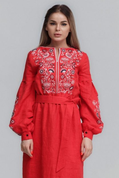 Red Folk Embroidered Midi Dress - Image 2