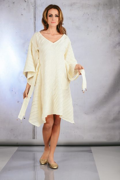 V Neck Bat Sleeve Irregular Dress - Image 5