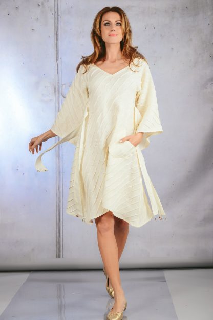V Neck Bat Sleeve Irregular Dress - Image 3