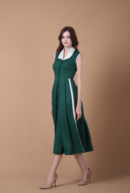 Retro Contrast Sleeveless Dress - Image 5