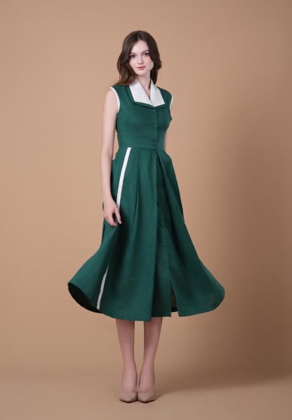 Retro Contrast Sleeveless Dress - Image 4