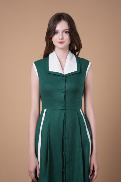 Retro Contrast Sleeveless Dress - Image 2