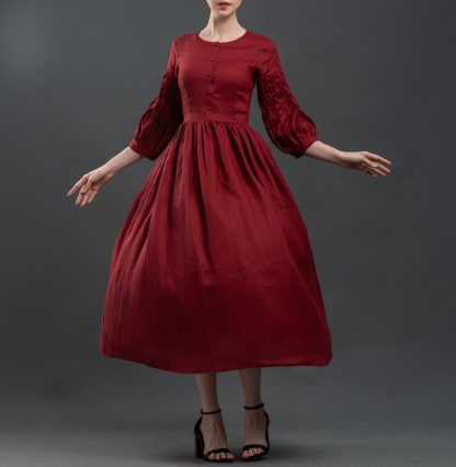 Retro palace style puff sleeve dress - Image 3