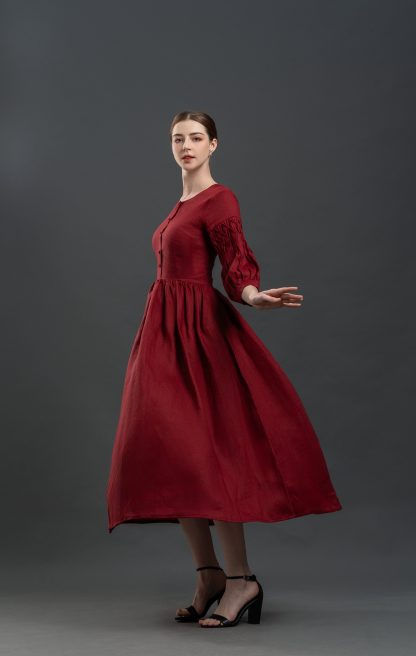 Retro palace style puff sleeve dress - Image 2