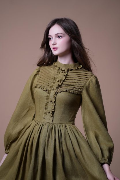 Retro Art Linen Dress - Image 7