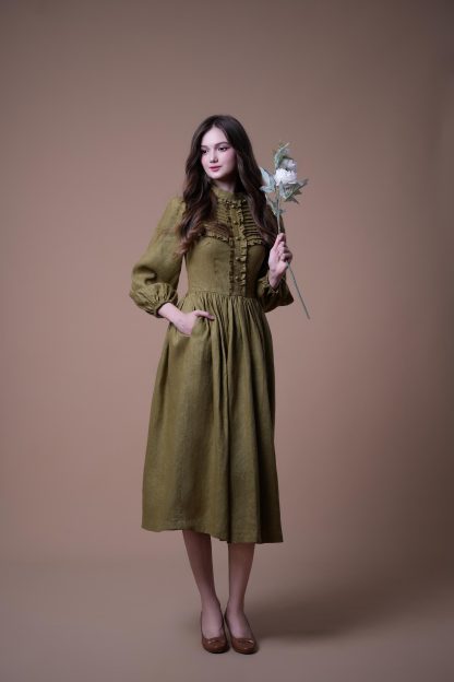 Retro Art Linen Dress - Image 6