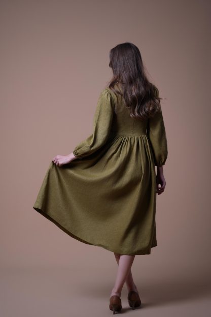 Retro Art Linen Dress - Image 5