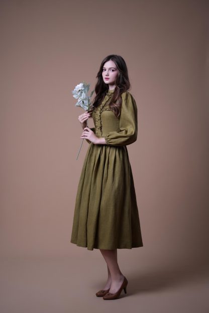 Retro Art Linen Dress - Image 3