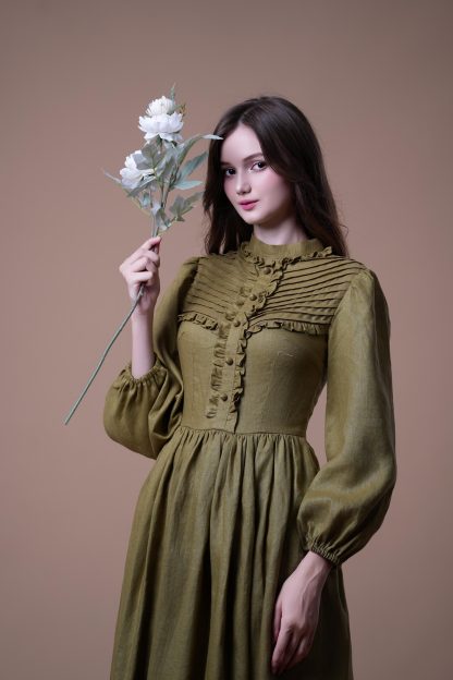 Retro Art Linen Dress - Image 2