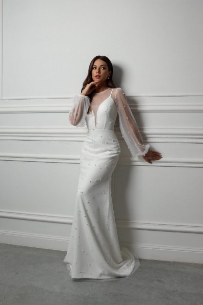 Pearl Beaded Mermaid Wedding Dress - Image 7