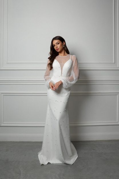 Pearl Beaded Mermaid Wedding Dress