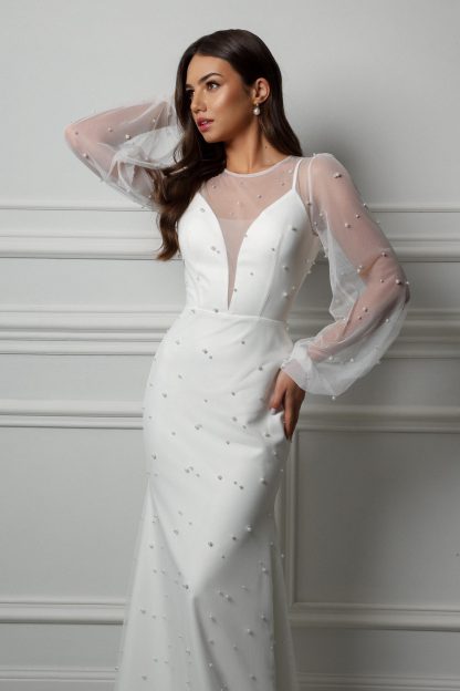 Pearl Beaded Mermaid Wedding Dress - Image 5