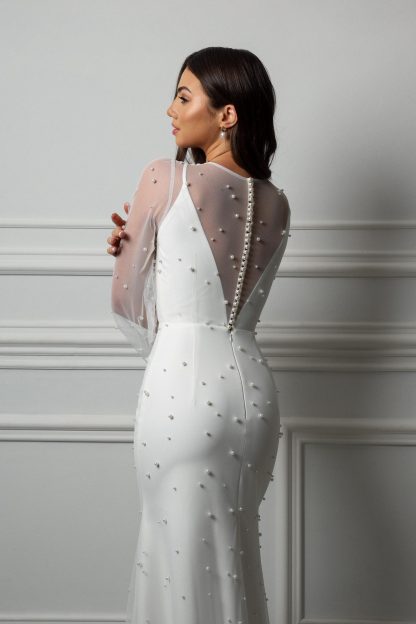 Pearl Beaded Mermaid Wedding Dress - Image 4