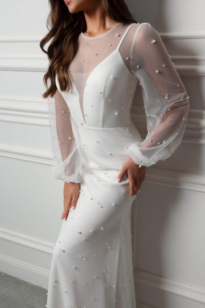 Pearl Beaded Mermaid Wedding Dress - Image 3