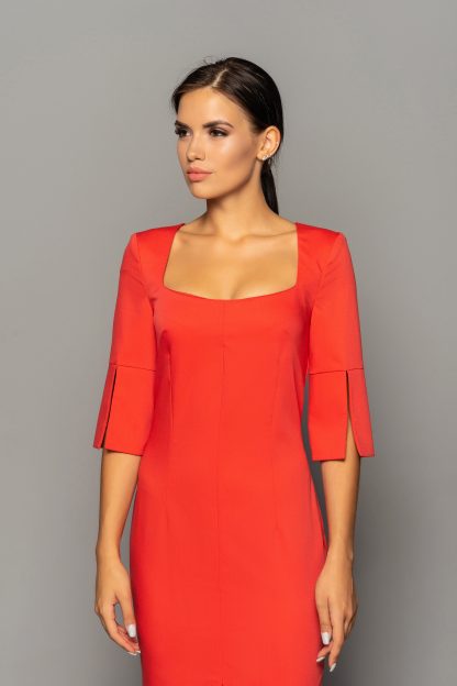Red Square Neck Pencil Skirt - Image 3