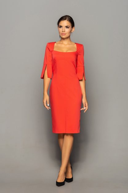 Red Square Neck Pencil Skirt - Image 6