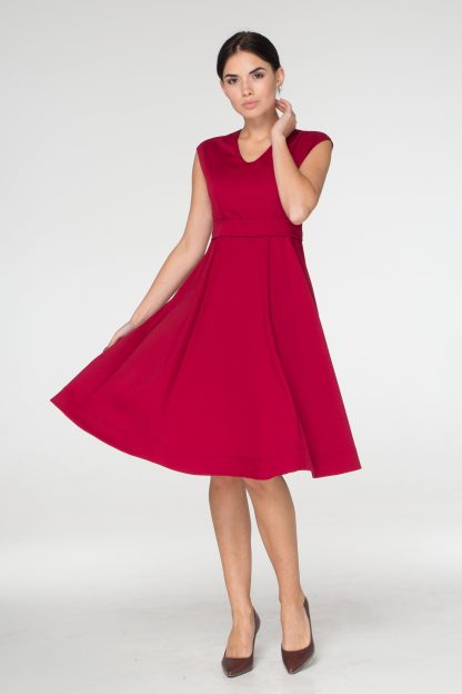 Red mid-length fitted flared skirt - Image 4
