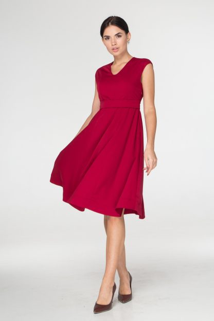 Red mid-length fitted flared skirt - Image 3