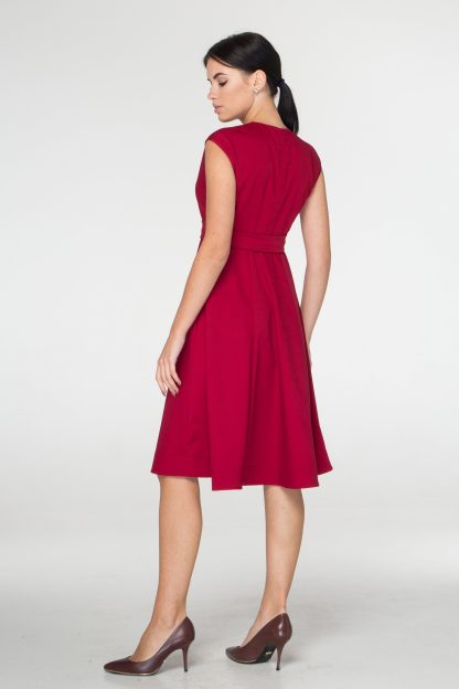 Red mid-length fitted flared skirt - Image 2