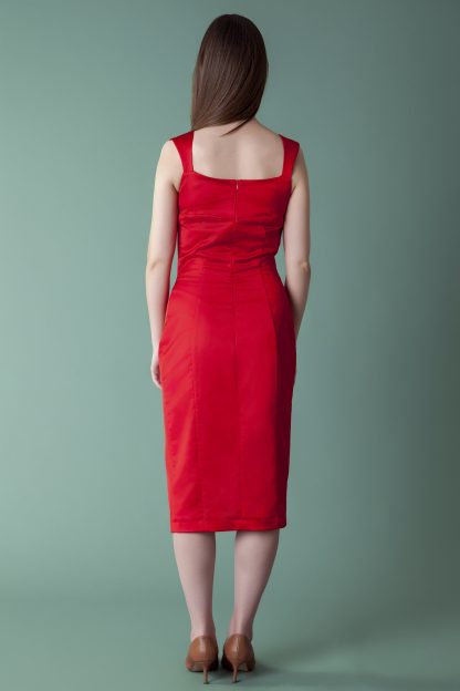 Red satin evening gown - Image 3