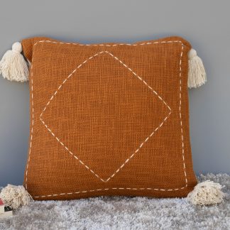 Rust Orange Diamond Tassel Cushion Cover