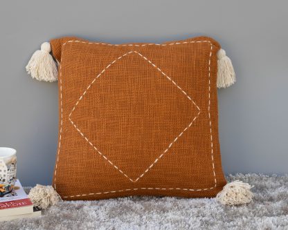 Rust Orange Diamond Tassel Cushion Cover