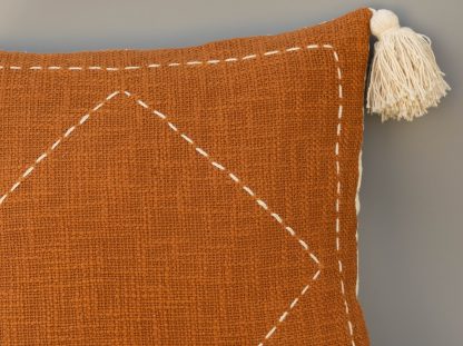 Rust Orange Diamond Tassel Cushion Cover - Image 2