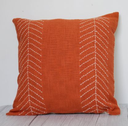 Rust Orange Leaf Stitch Cushion Cover