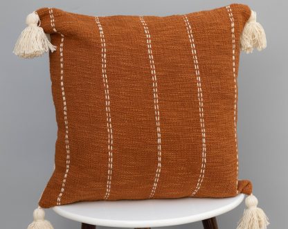 Rust Orange Vertical Stitch Tassel Cushion Cover - Image 2