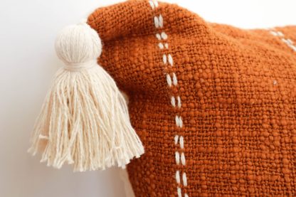 Rust Orange Vertical Stitch Tassel Cushion Cover - Image 4