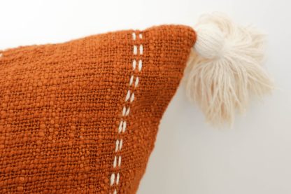 Rust Orange Vertical Stitch Tassel Cushion Cover - Image 5