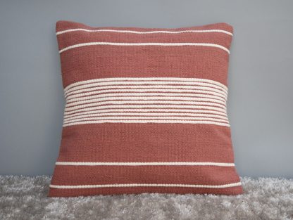 Rust Red & Cream Textured Stripe Cushion Cover