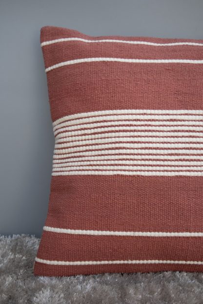 Rust Red & Cream Textured Stripe Cushion Cover - Image 3