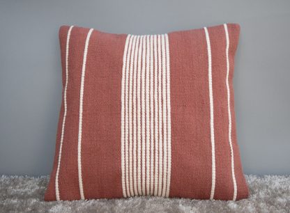 Rust Red & Cream Textured Stripe Cushion Cover - Image 2