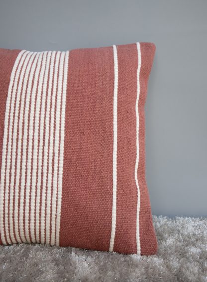 Rust Red & Cream Textured Stripe Cushion Cover - Image 4